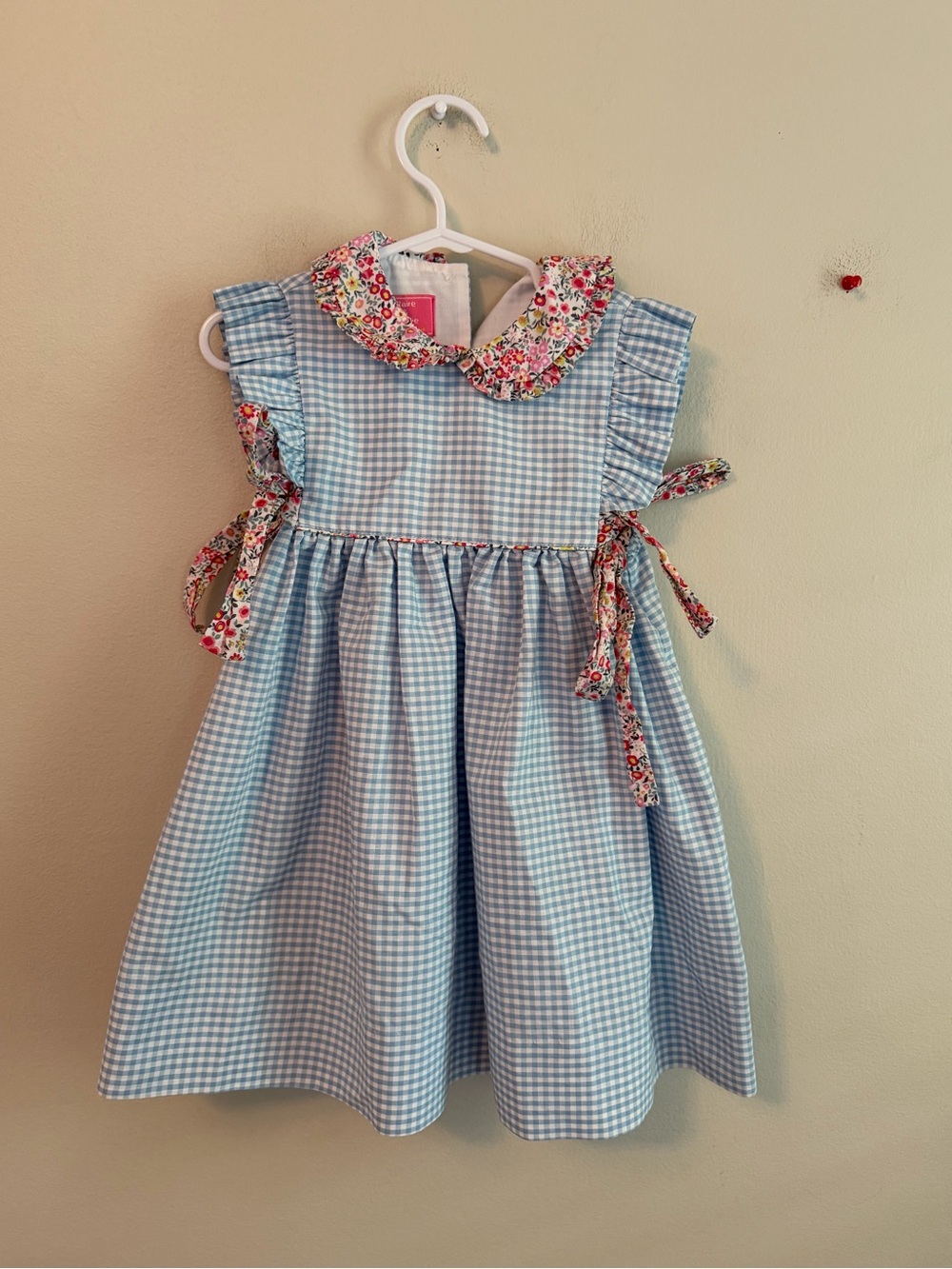 Claire & Charlie Blue Gingham Dress with Floral Trim